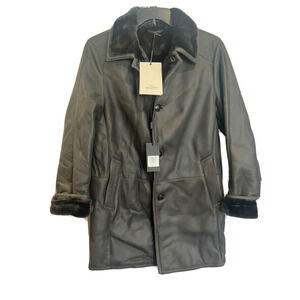 Gallotti Men's Black Leather Shearling Fur-Lined Jacket Coat Eu 54 US 44